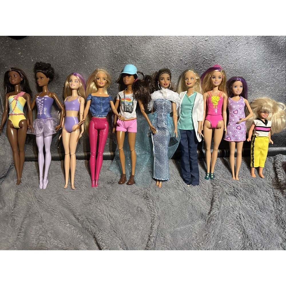 Mattel Barbie Lot 10 Barbies Dolls Dressed Clothes Dressed Vintage Modern Mix